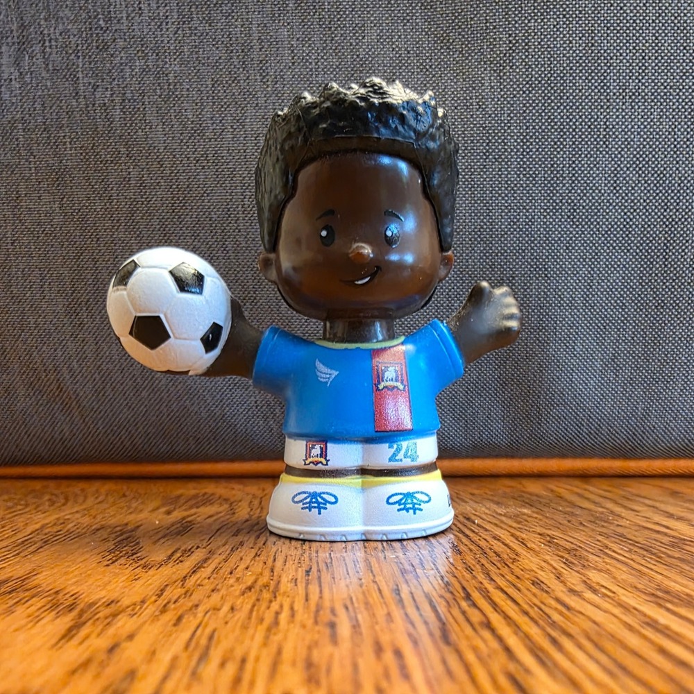 Fisher Price Little People Sam Obisanya Soccer Player Boy Figure Blue Jersey #24